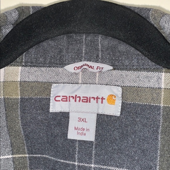 Gently Loved Carhartt Gray Plaid Button-Up Shirt - Picture 3 of 8